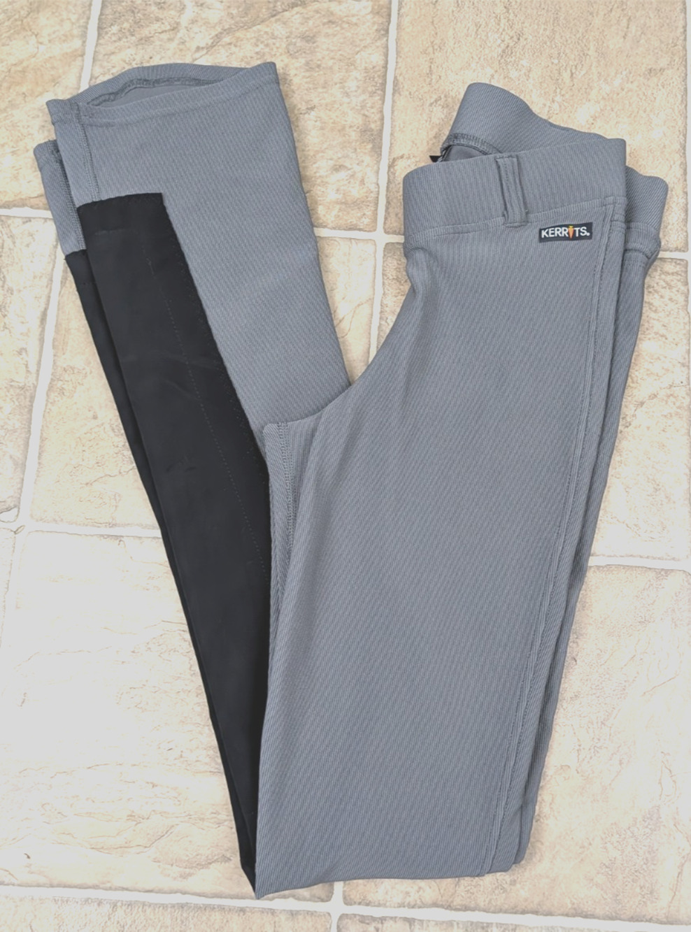 Kerrits sz M Equestrian Riding Breeches knee patches gray black leggings 4848